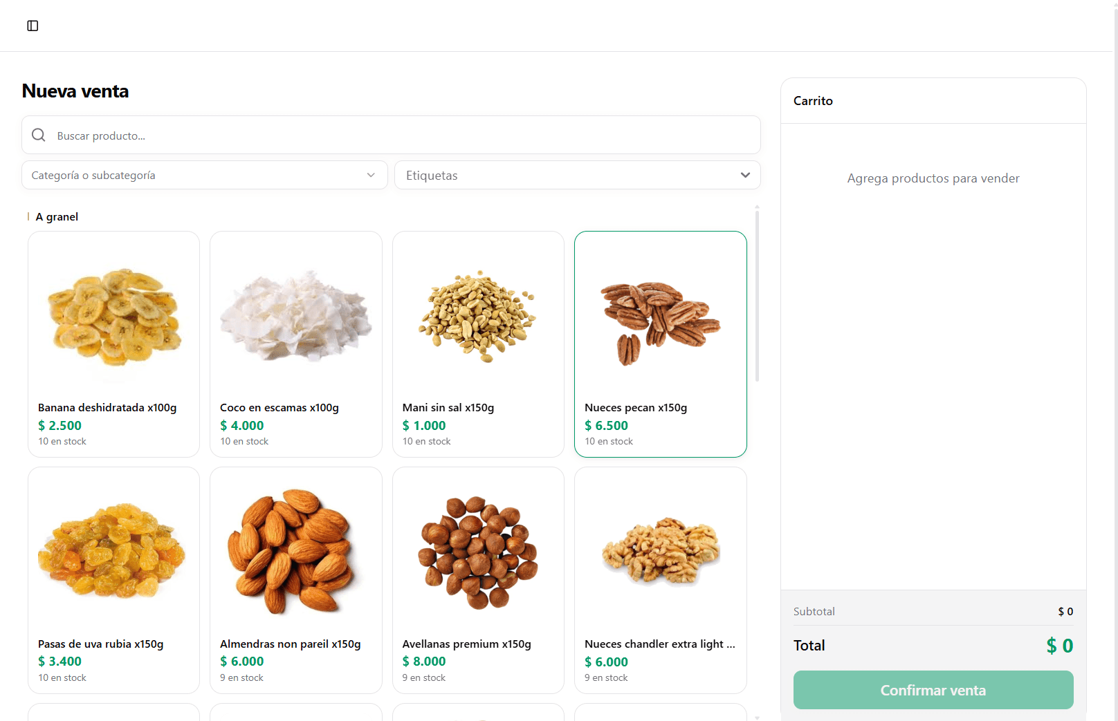 Vista de módulo de ventas y facturación electrónica